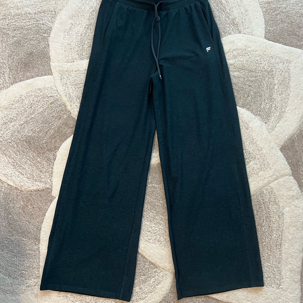 Fabletics High Waisted Cloud Jersey Wide Leg Pants - Dark Green